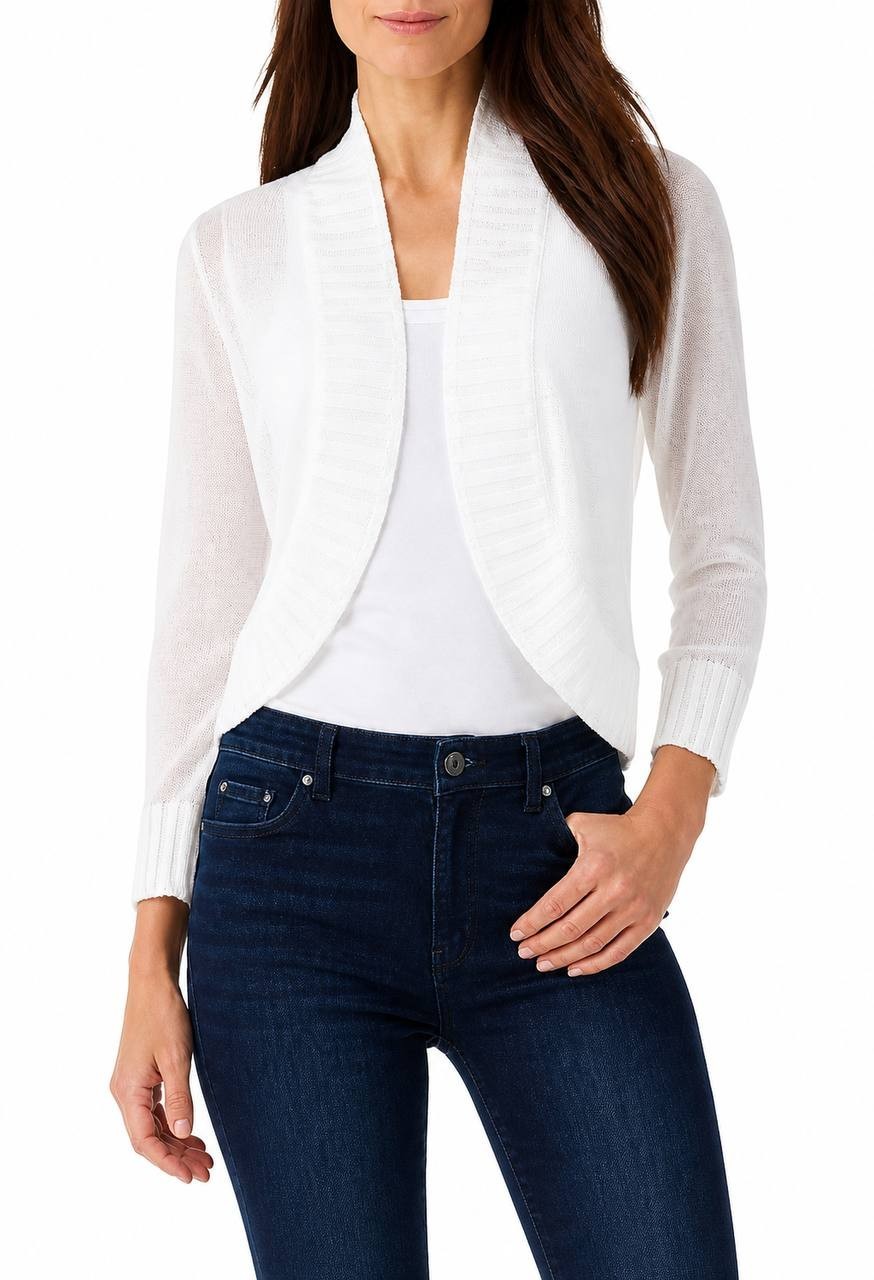 NIC+ZOE Linen Blend Bolero Cardigan White SizeL Excellent preowned $124