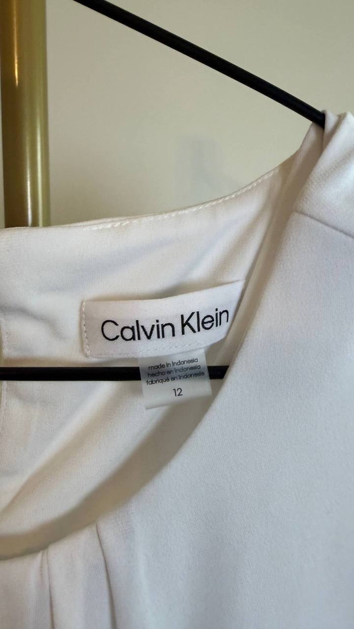 Calvin Klein Pleated Crew Neck Knit Tank Top White Size 12  good preowned $39