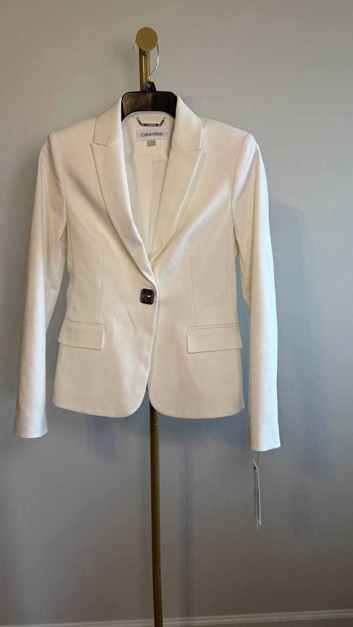 Calvin Klein One‑Button Shawl Collar Suit Jacket Cream 4P NWT $159