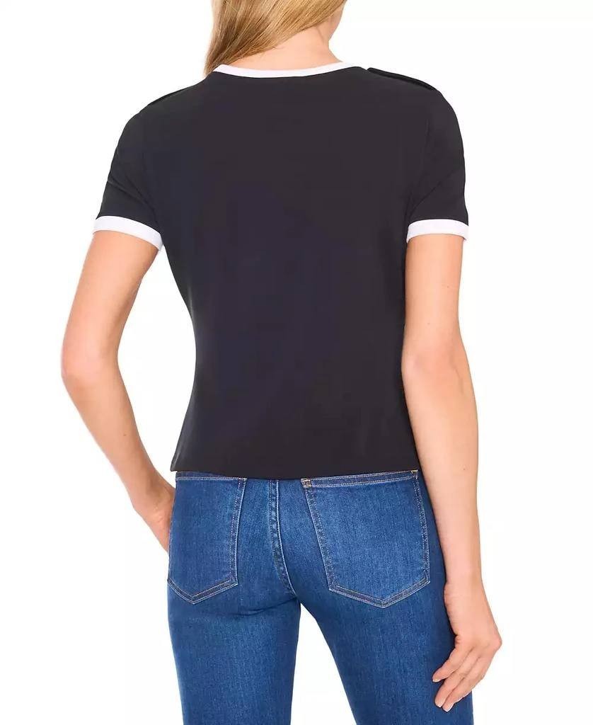 CeCe Button‑Shoulder Contrast‑Trim T‑Shirt – SizeXS – NWT – $59
