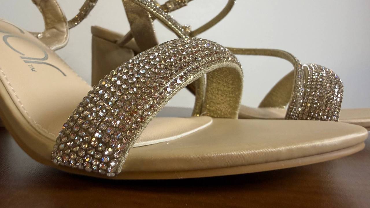 Sugar Neeve Dress Sandals 7.5M Champagne Satin Block Heel NIB msrp$59.99