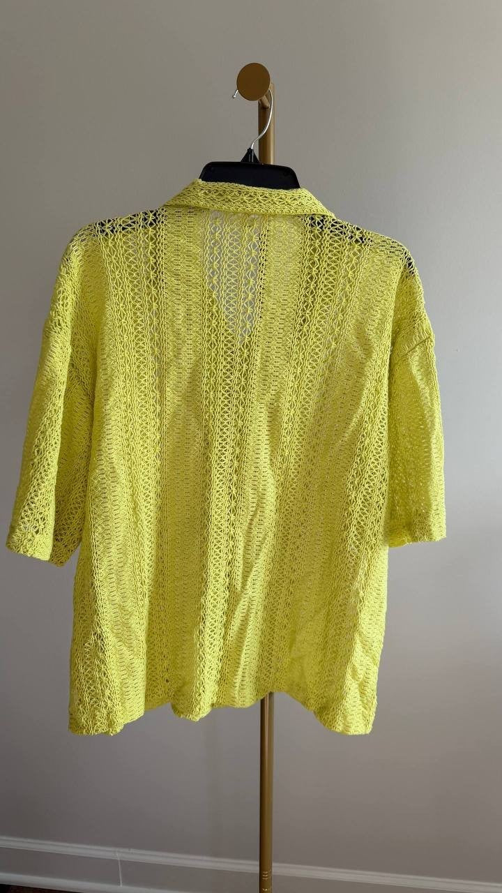 Mode of One Men’s Textured Crochet Button‑Down Camp Shirt Misty M $49.00 NWT