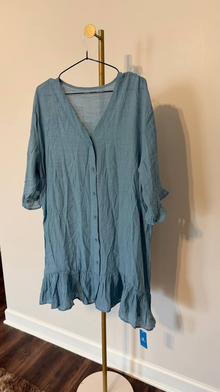 Cupshe Blue Ruffled Swim Cover‑Up Dress Size XL NWT Beachwear Summer msrp$53