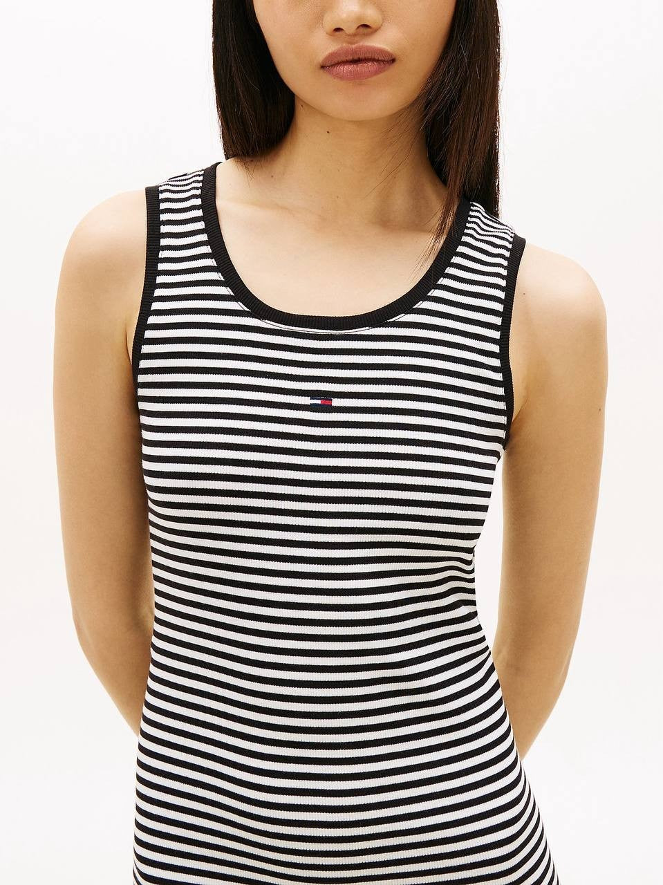 Tommy Hilfiger Ribbed Sleeveless Slim Mini Bodycon Dress Black/Ecru 12 NWT $99
