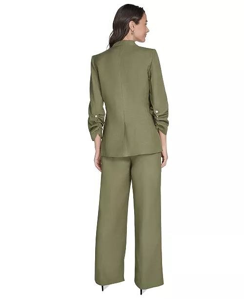 Calvin Klein Women’s Green Petite Linen-Blend 3/4-Sleeve One-Button Blazer Size