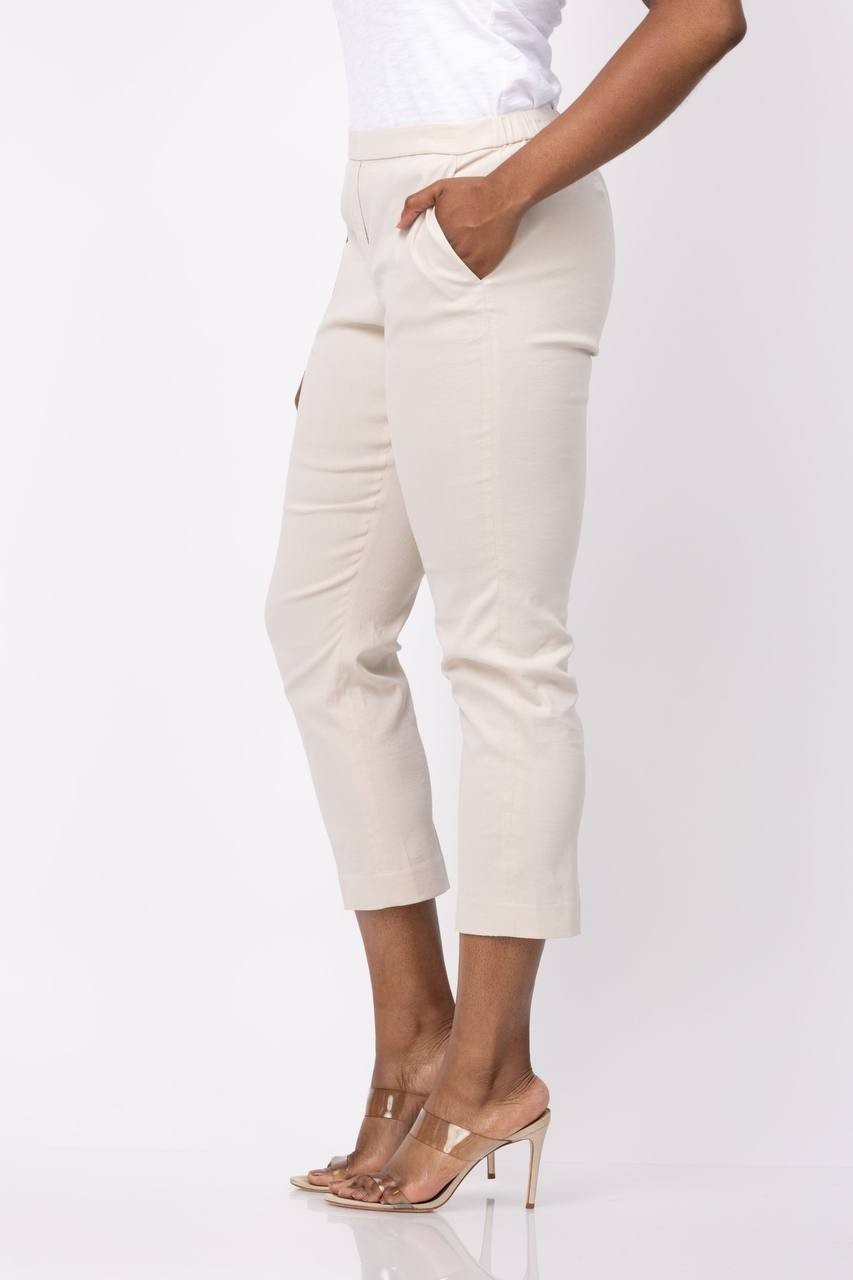 Theory Treeca Pull-On Linen Blend Pants - Slim Straight, Straw, Size 10