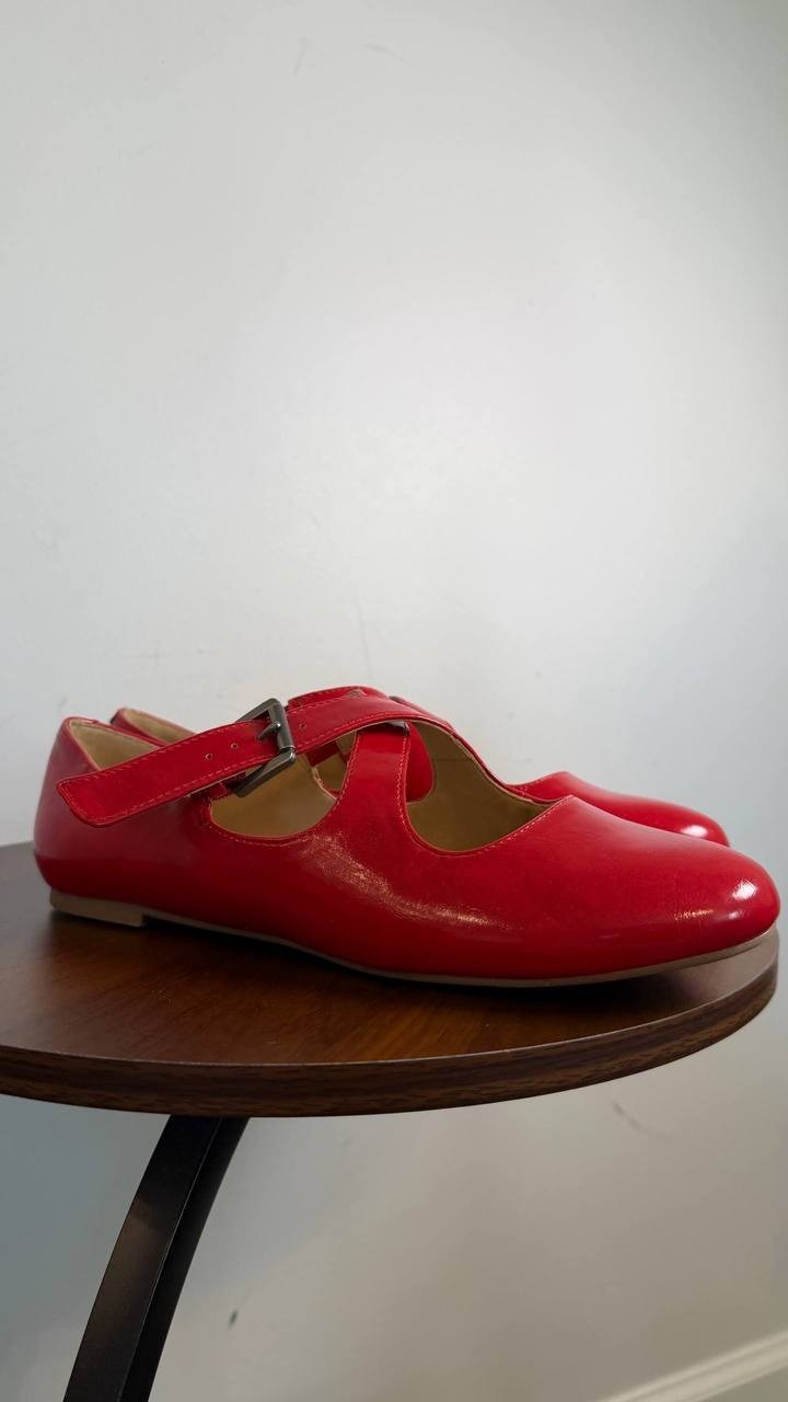 Journee Ivanna Mary Jane Flats Red 8M Vegan Leather Buckle $93.99 NWB