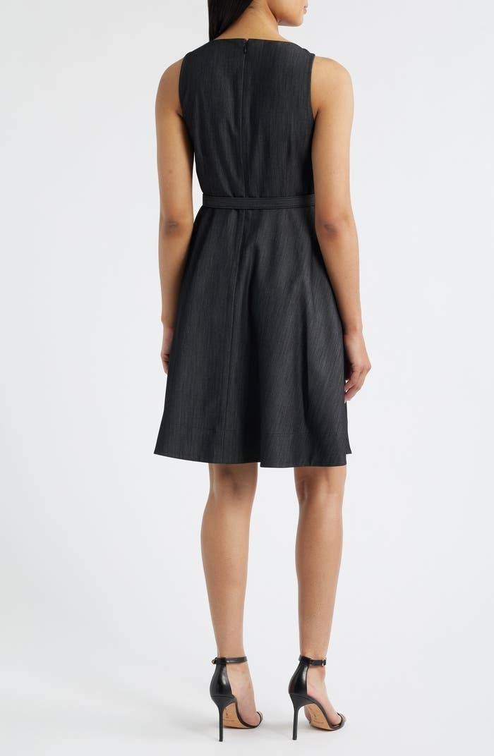 Tahari ASL Pleat Fit & Flare Dress Black 8 NWT $159