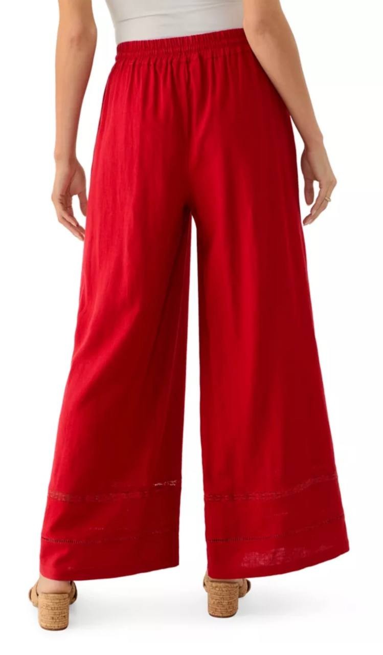 Lucky Brand Wide Leg Pull On Linen-Like Pants Emboldened L NWT $129