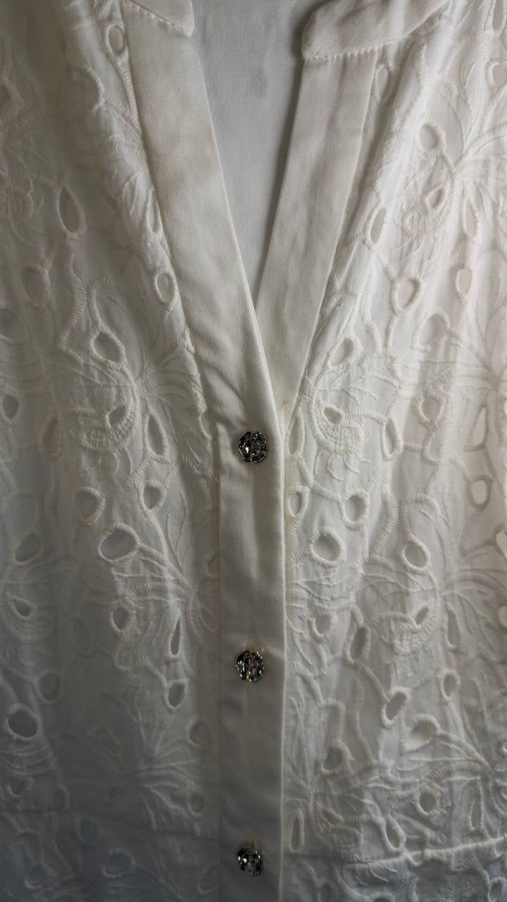 Karl Lagerfeld Cotton Eyelet Button‑Front Dress White 6 NWT $199
