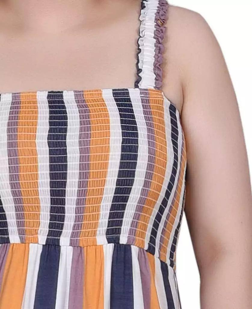 NY Collection Petite Smocked Bodice Tiered Midi Dress Blue Size PL NWT $58