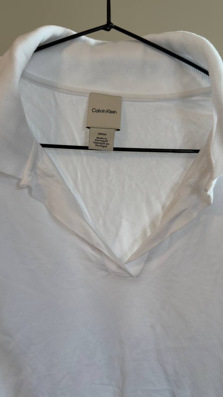 Calvin Klein Short Sleeve Collared Knit Top White Size S NWOT $69