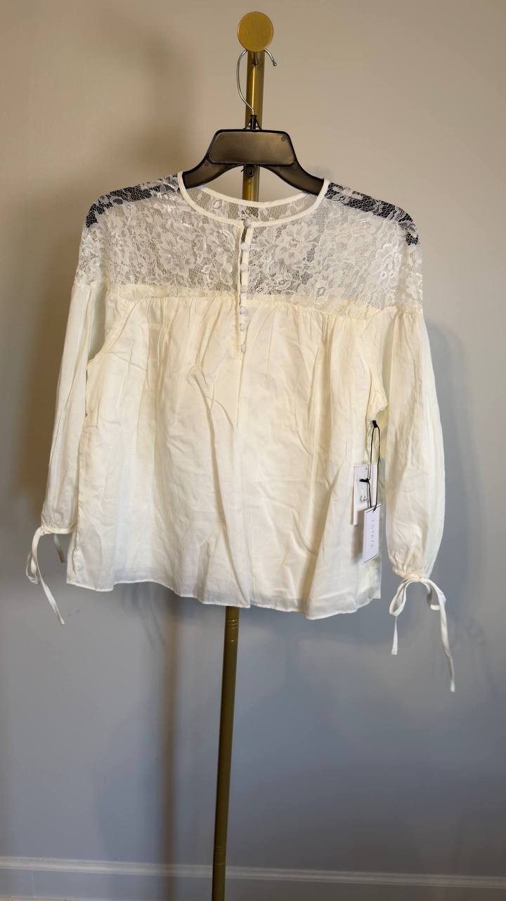1.STATE Lace Yoke Jersey Top New Ivory S NWT $79
