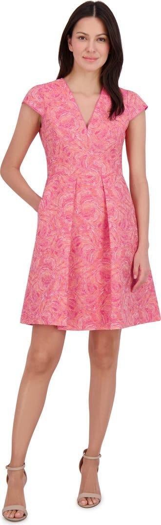 Vince Camuto Metallic Floral Jacquard Fit & Flare Dress Pink 8 $178 NWT