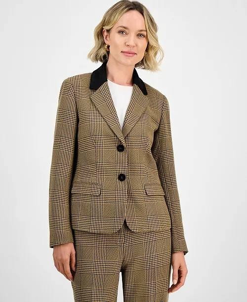 Kasper Plaid Two‑Button Notch‑Collar Jacket Pink Perfection Multi 8P NWT $139