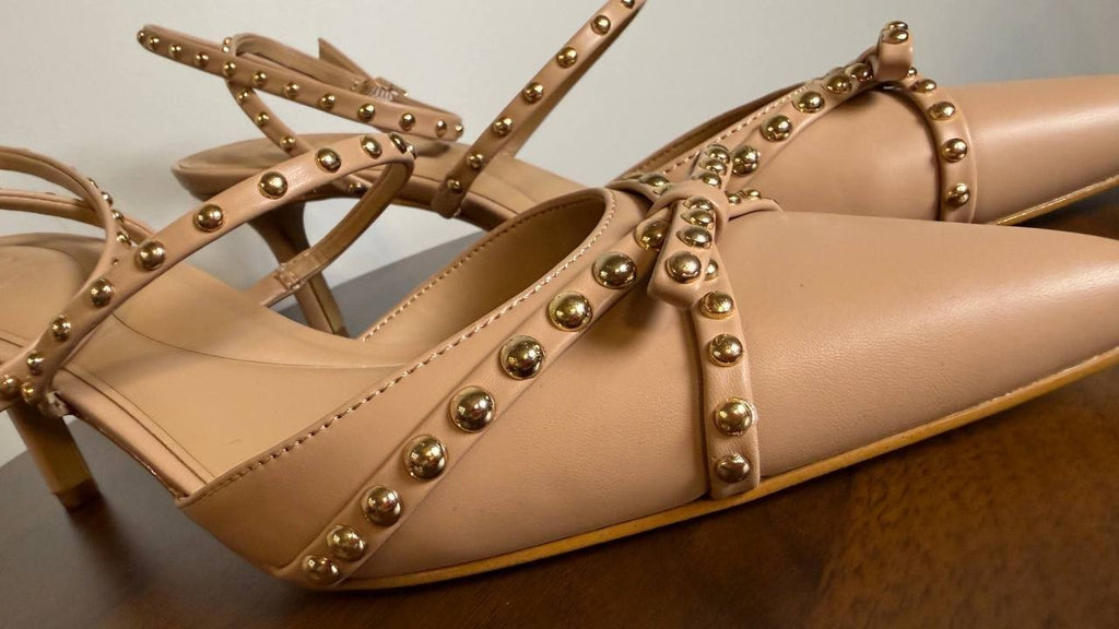 INC Gyda Pumps 8M Sweet Nude Studded Pointed Toe Stiletto Heel NIB msrp$100