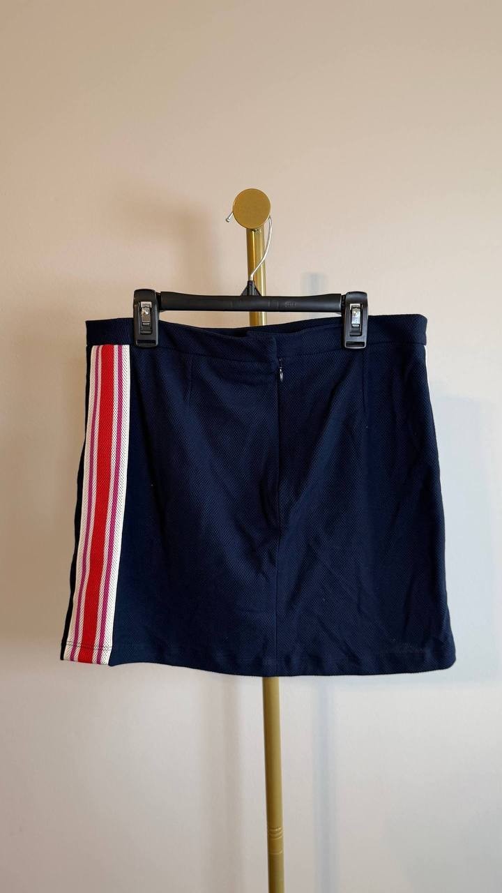 Lacoste USA Striped Panel Mini Skirt Navy Blue Size 36 NWT $145