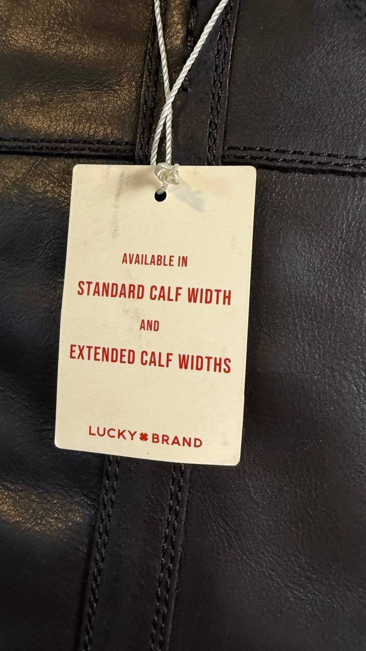 Lucky Brand Hybiscus Boots 9.5M Black Leather Pull Tabs Riding NIB msrp$229