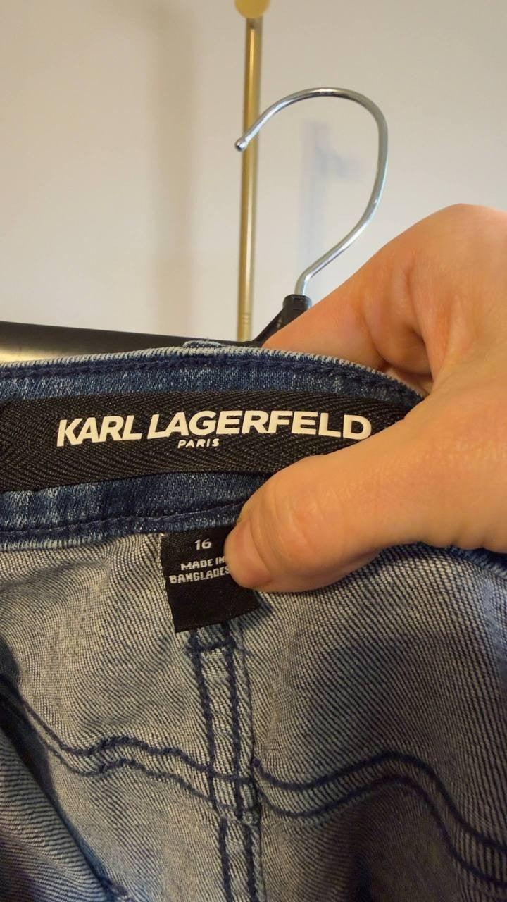 Karl Lagerfeld Patch Denim Straight‑Leg Jeans Denim Blue 16 NWT $139