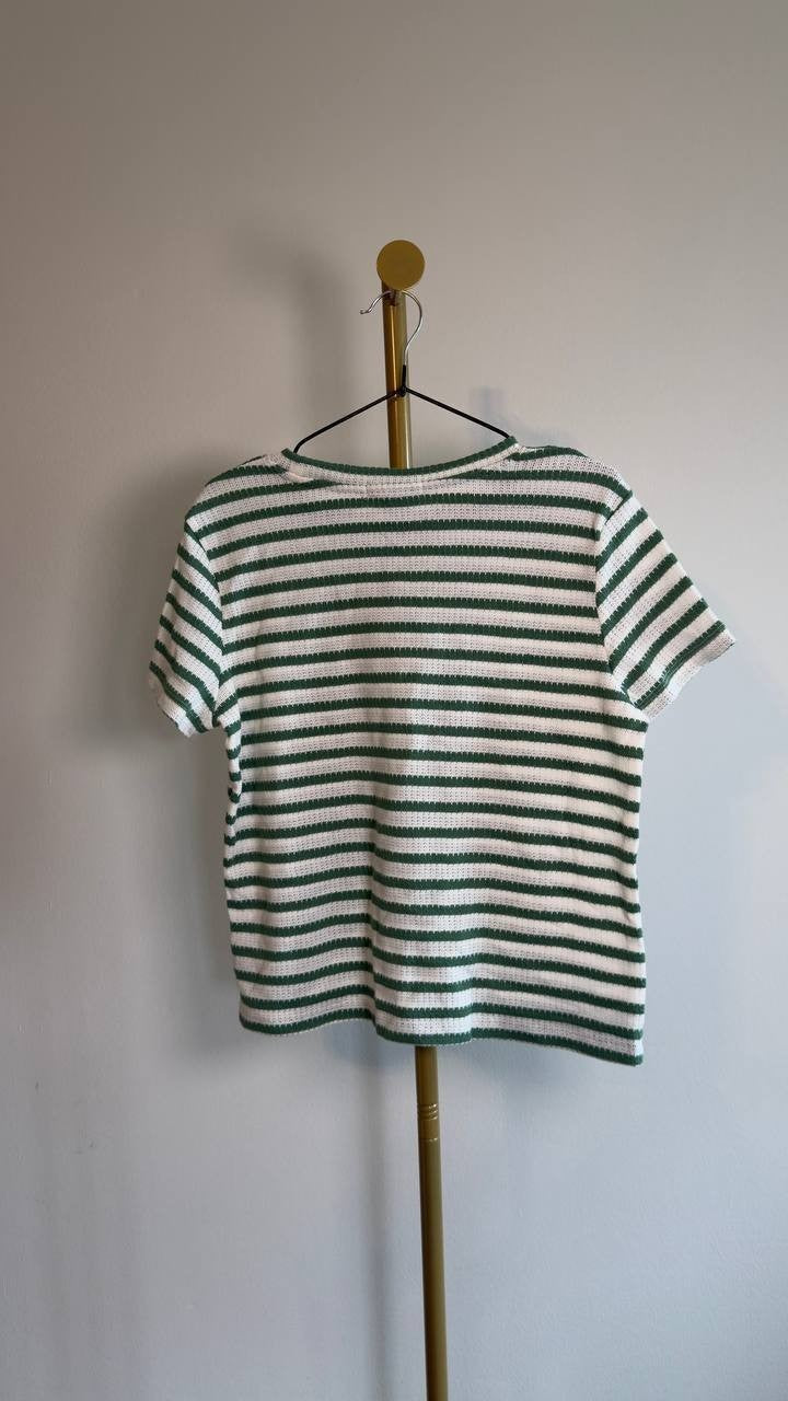 Sanctuary Perfect Texture Tee Chalk/Green Juice Stripe S NWT $59