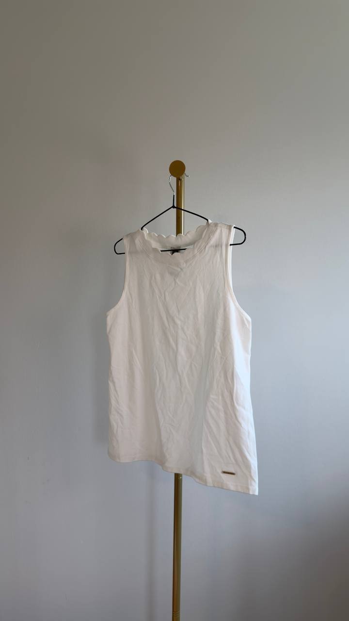 Anne Klein Coastal Knit Scallop Neck T‑Shirt White S NWOT $49