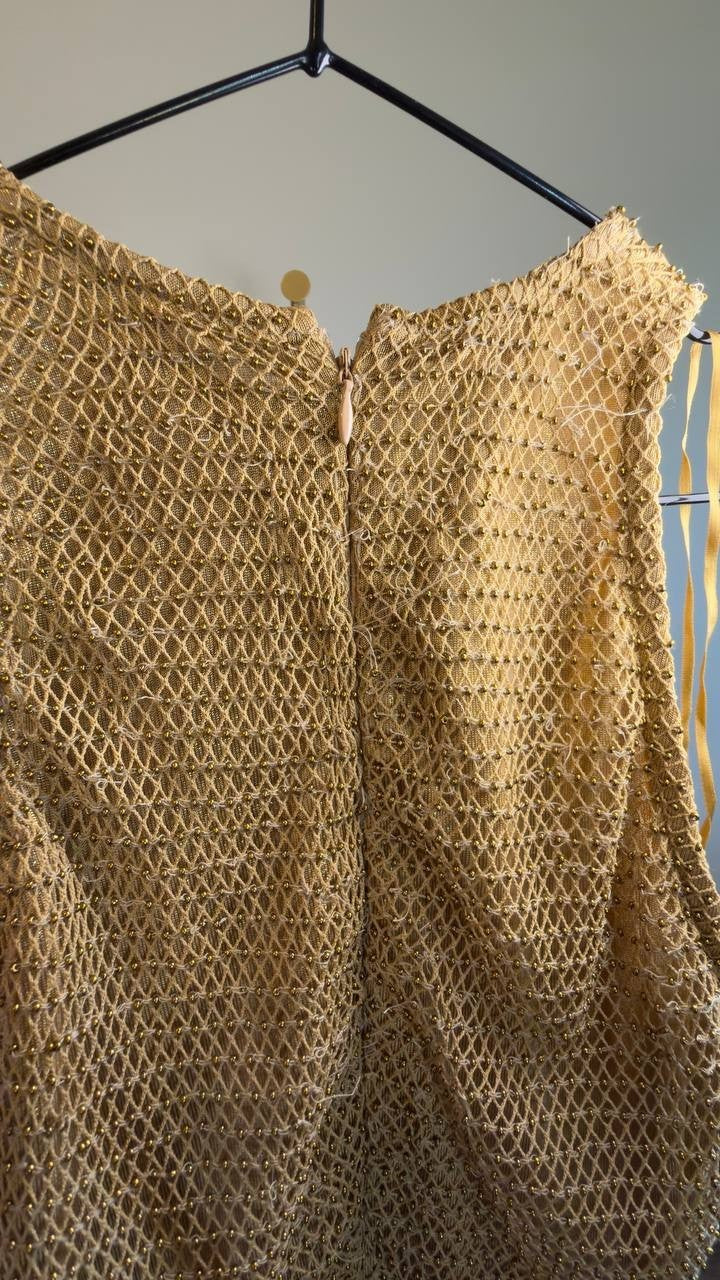 Lauren Ralph Lauren Beaded Mesh Jersey Tie-Front Gown Gold/Black 2 NWT $45