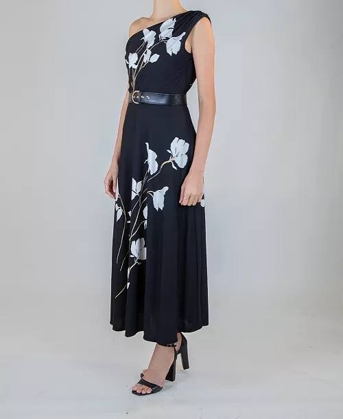 Taylor Women’s Belted Off‑The‑Shoulder Dress Black Floral 6 NWT $138