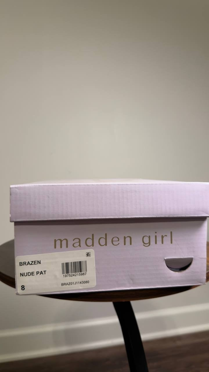 Madden  Girl  Brazen  Stiletto  Dress  Sandals  Nude  Patent  8  New  $55