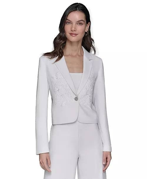 Karl Lagerfeld Paris Cropped Embroidered Blazer White 14 NWOT $209