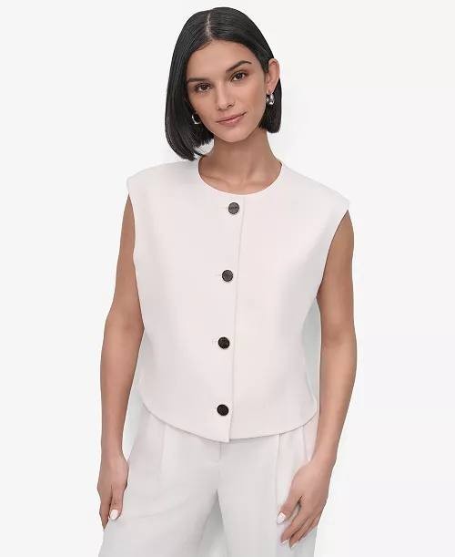DKNY Aero Crepe Vest 24W White Sleeveless Button Front Pre-Owned