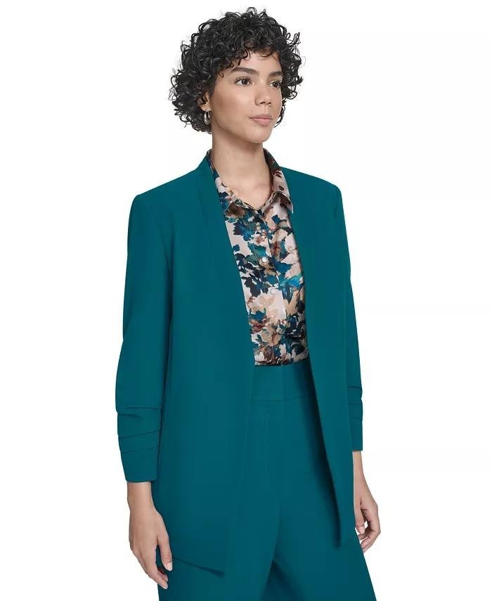 Calvin Klein Heavy Open‑Front Ruched‑Sleeve Blazer Cypress 8 NWT $149