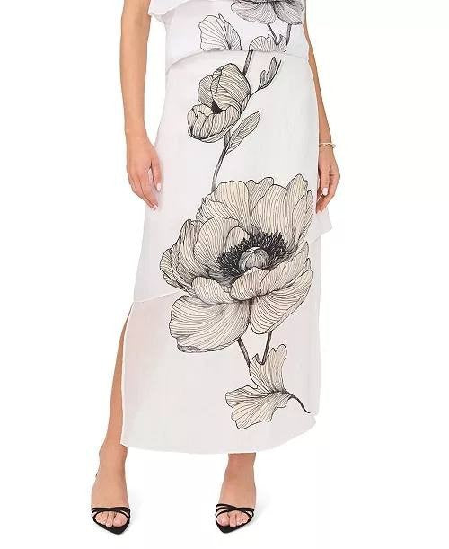 Vince Camuto Printed Layered Maxi Skirt Ultra White Size 4 NWOT $119
