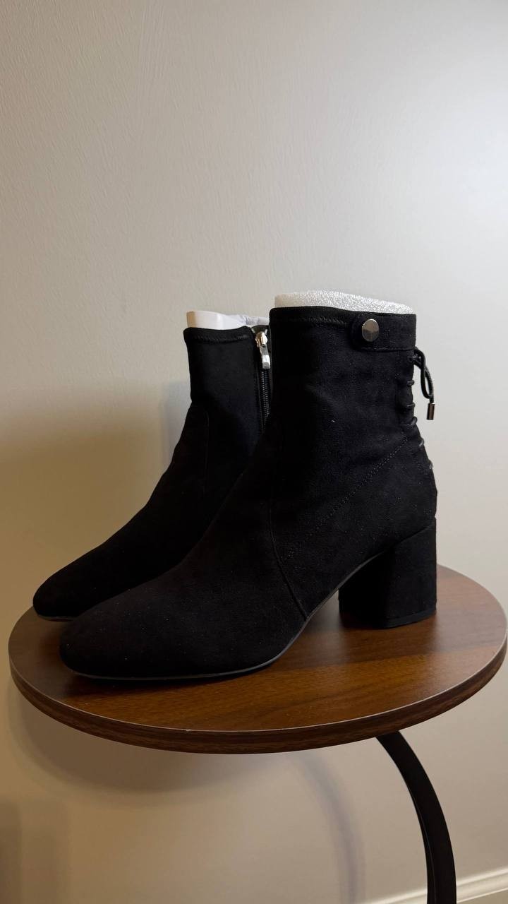 Franco Sarto Pisces Booties Black Microsuede Back‑Tie Pre-owned In Box msrp$100