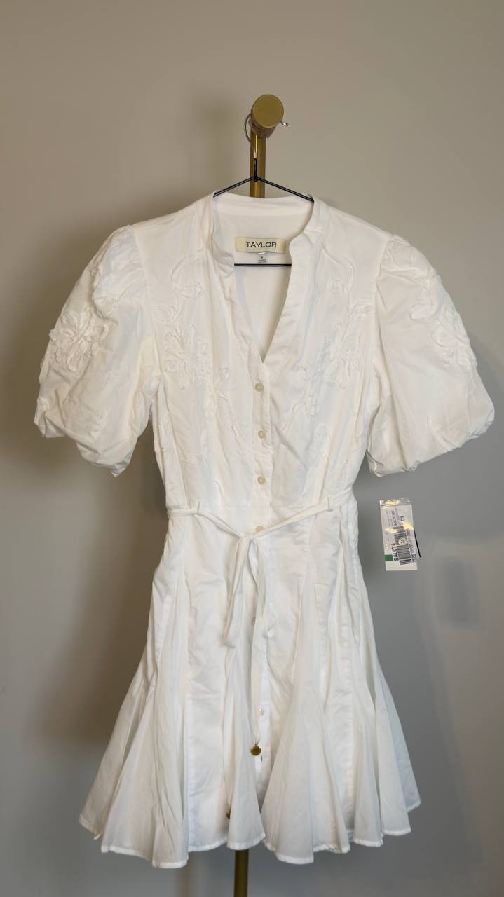 Taylor Cotton Soutache Fit & Flare Shirtdress White 8 NWT $129