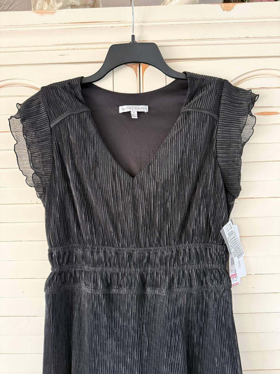Sandra Darren Pleated Sheath Maxi Dress Black Size S NWT $99 – Elegant Chiffon