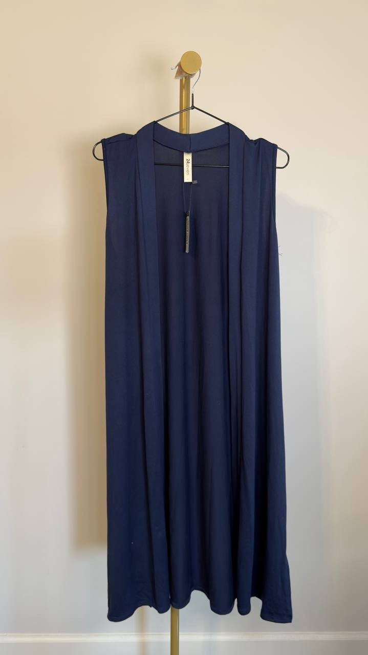 24seven Comfort Apparel Sleeveless Long Side-Slit Vest Navy L NWT $59.99