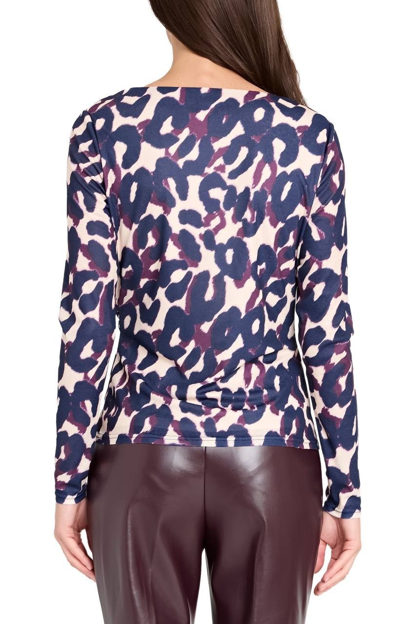 Tahari ASL Abstract Print Cowl Neck Top Plum Leopard XL NWT $79