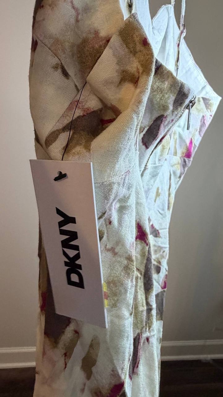 DKNY Women’s Linen Blend Sundress Beige Print Size 10 NWT $149