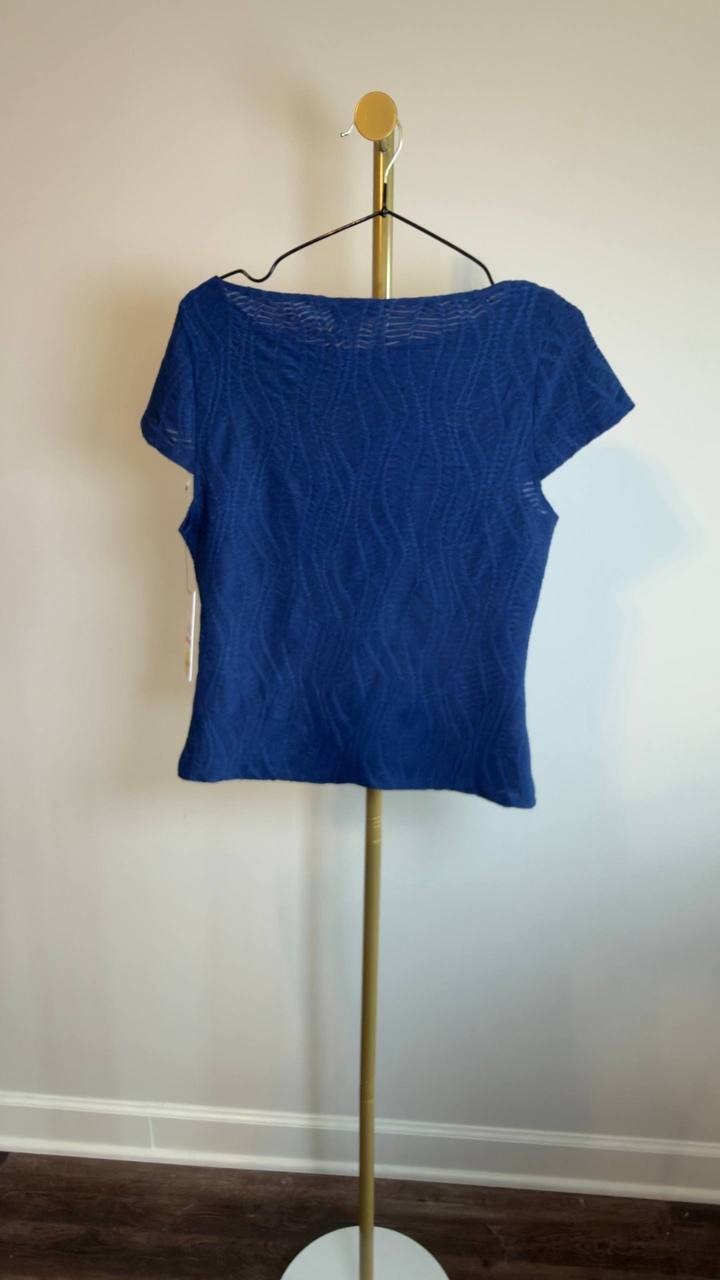 DKNY Texture Knit Top Cadet Blue XS NWT $69