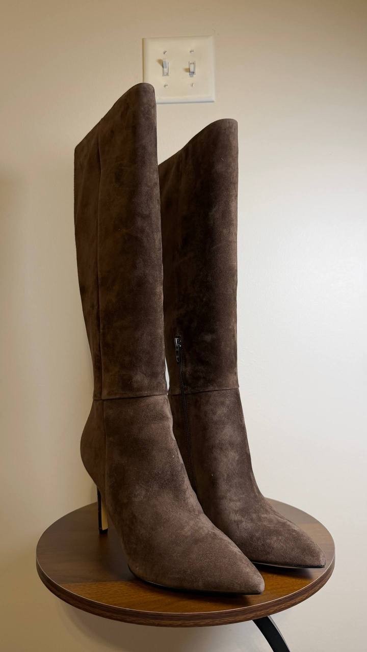 Nine West Richy Boots 10M Dark Brown Suede Knee‑High Pointy Toe NIB msrp$249