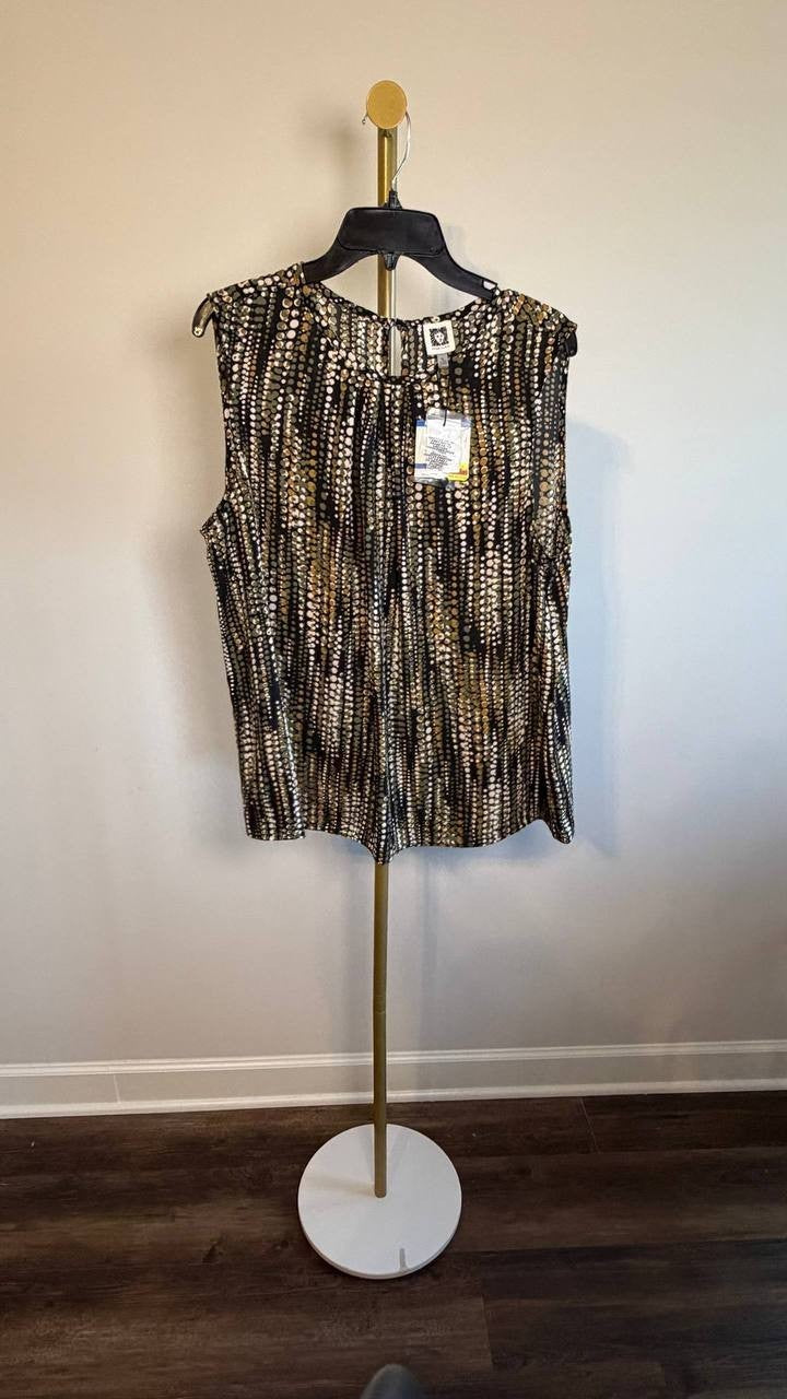 Anne Klein Round Neck Sleeveless Top Olive Palm Multi XL NWT $79
