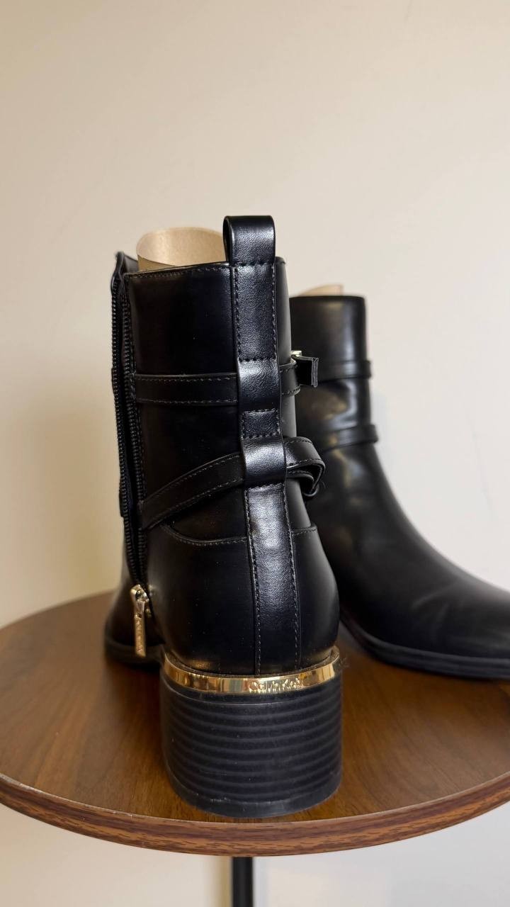 Calvin Klein Black Man‑Made Block Heel Booties 8.5M NIB MSRP $139