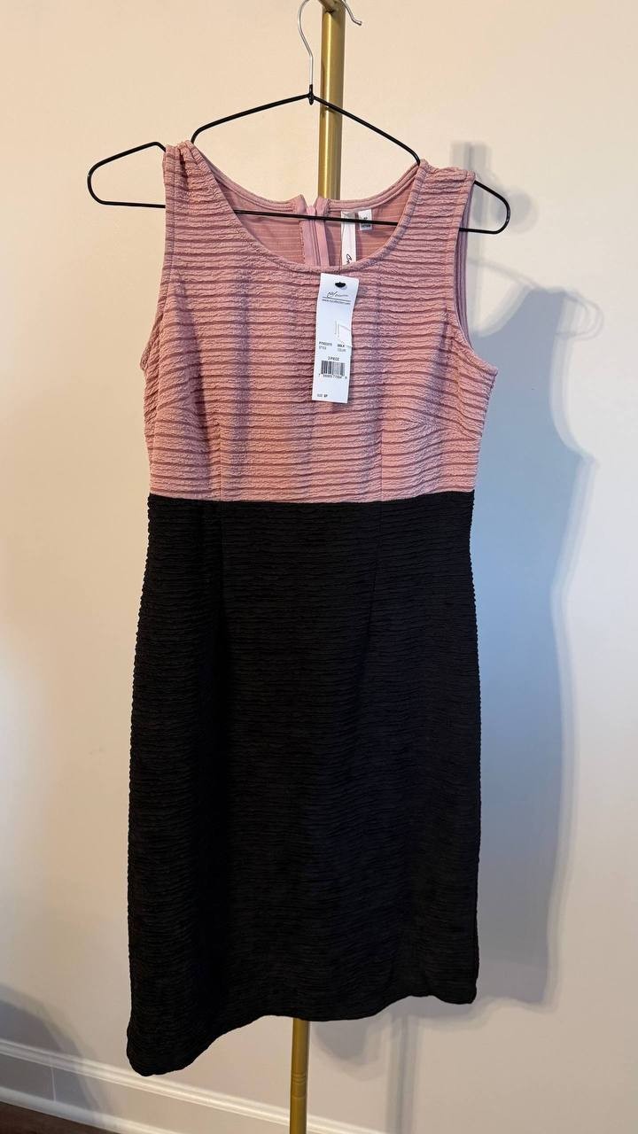 NY Collection Petite Lace‑Detail 2‑Piece Dress Set Blush Black 8P $62 NWT