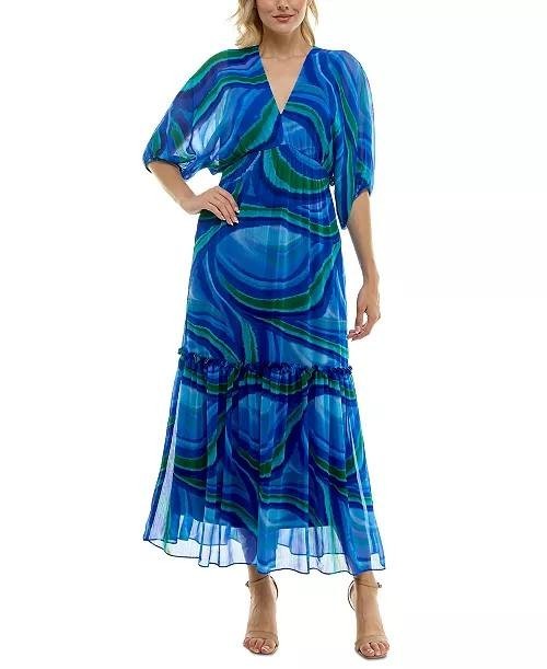 Taylor Printed Fit & Flare Chiffon Dress Blue Swirl 4 NWT $138