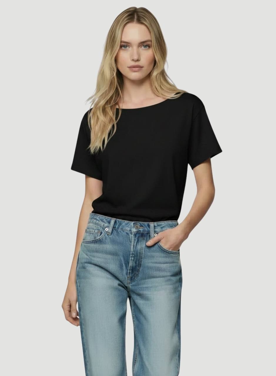 Majestic Filatures Supima Cotton Semi Relaxed Boat Neck Tee Noir Size 2 NWT $230