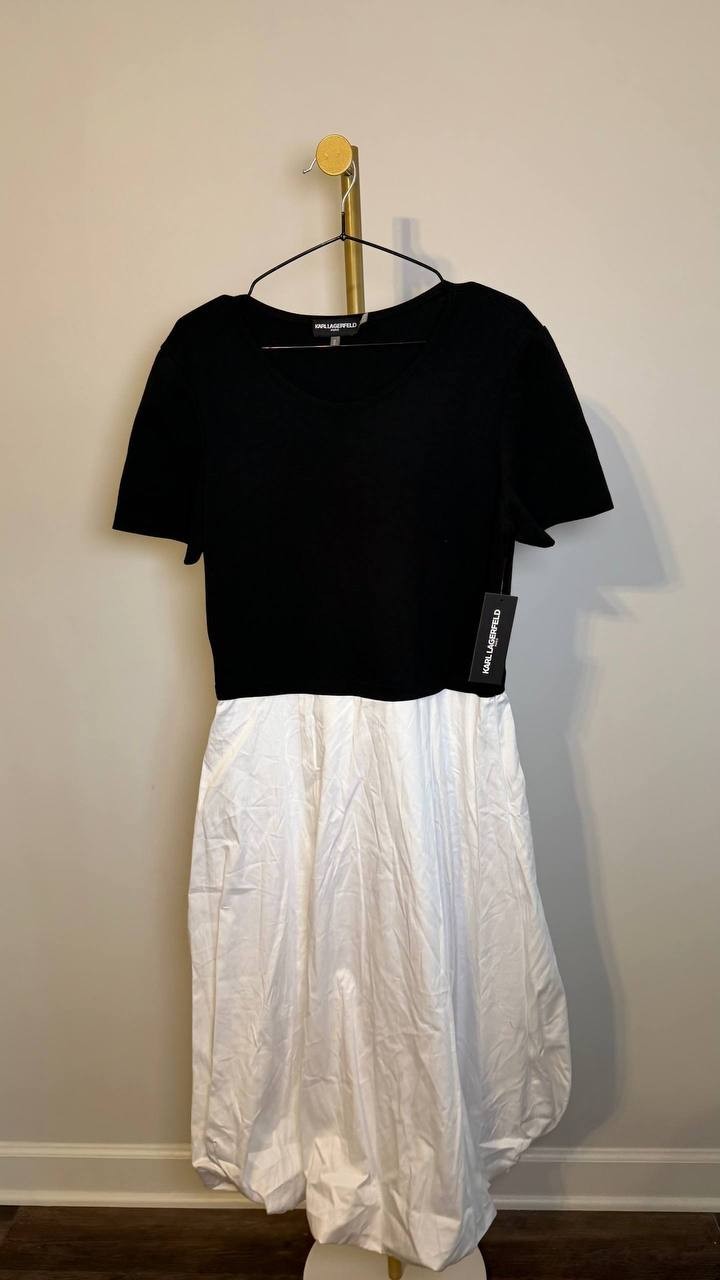 Karl Lagerfeld Paris Bubble Skirt Midi Dress Black M NWT $169