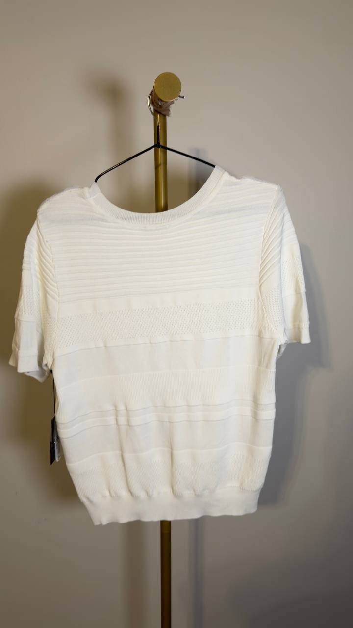 Vince Camuto Crew Neck Short-Sleeve Pull-On Sweater Antique White S NWT $89