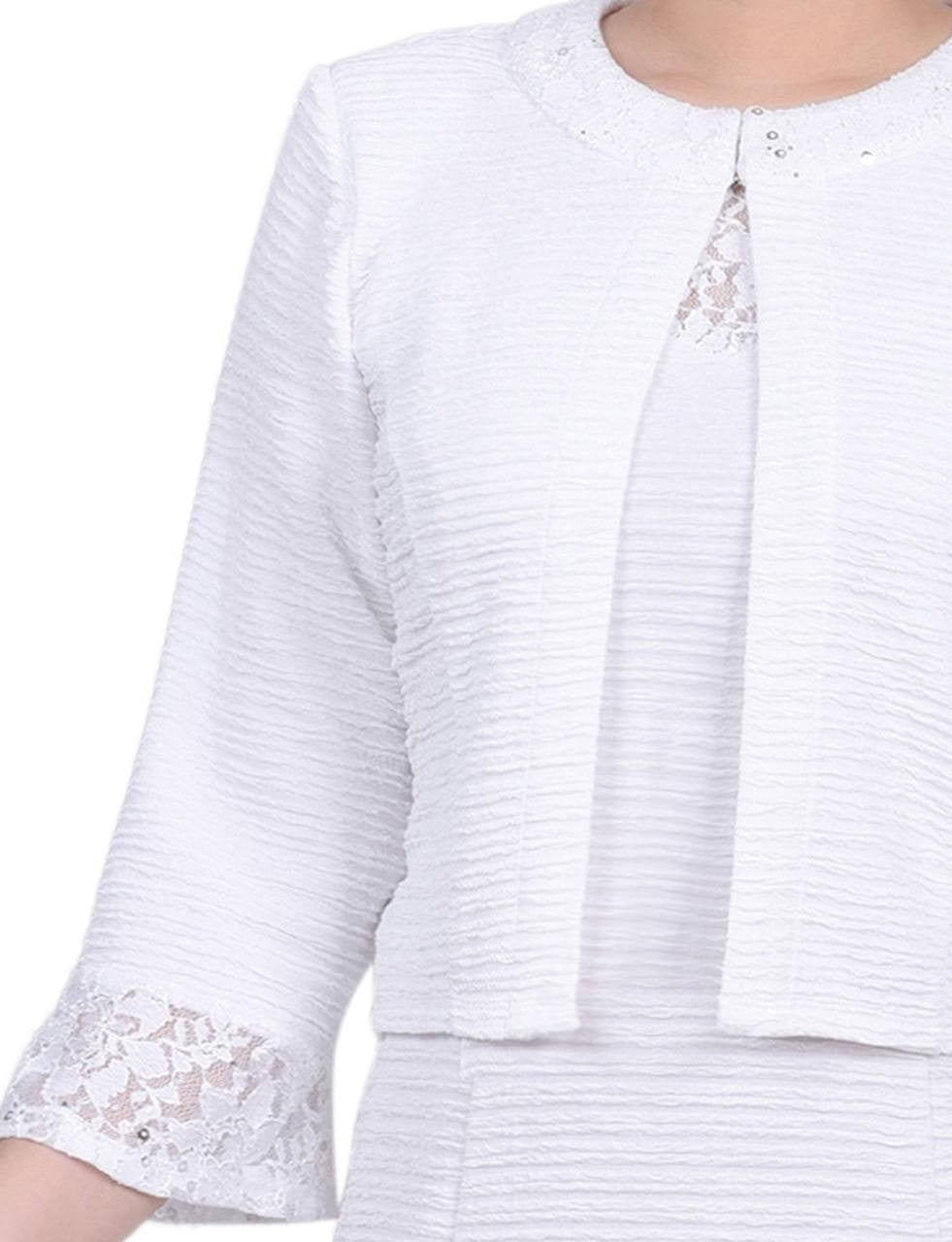 NY Collection Novelty Knit Lace Jacket White 8P NWT $62