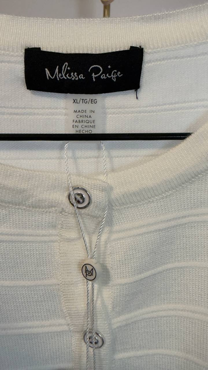 Melissa Paige Ottoman Rib 3/4 Sleeve Crewneck Cardigan White XL NWT $46.50