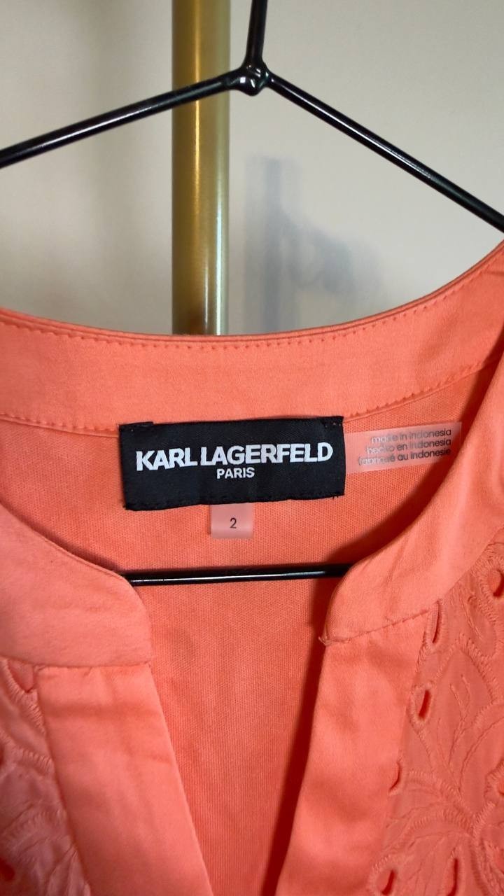 Karl Lagerfeld Cotton Eyelet Button‑Front Dress Coral 2 NWT $199